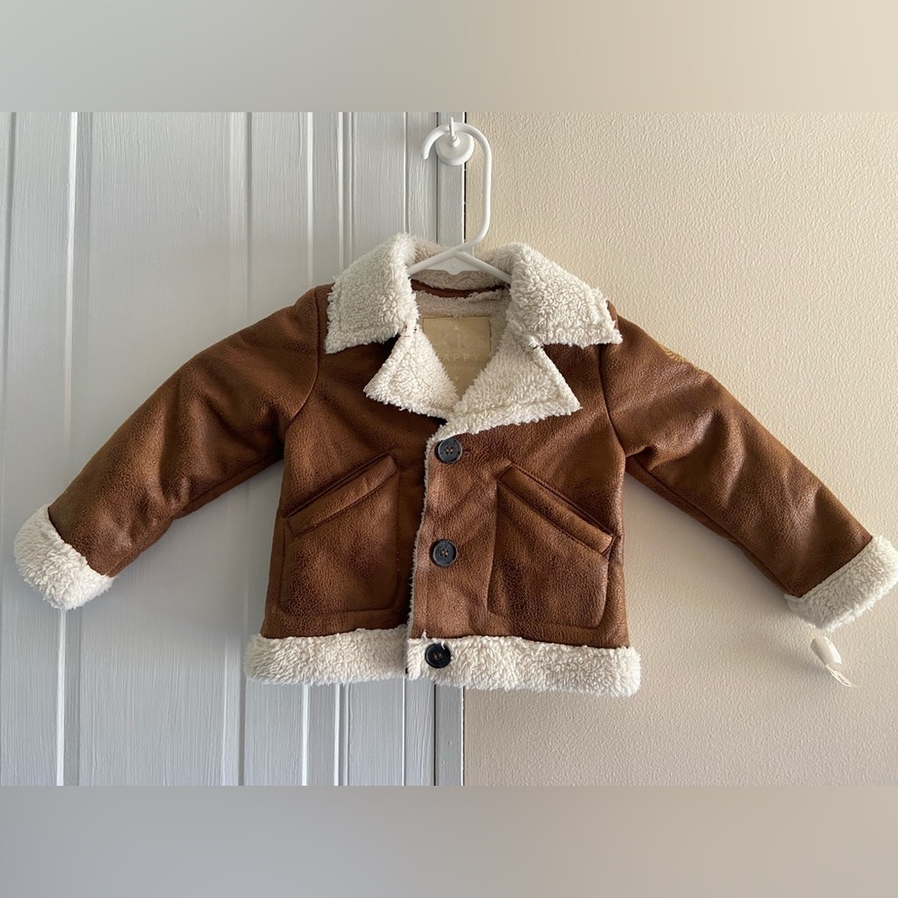 Toddler Sherpa Faux Suede Brown Jacket 2T IKKS Happy Collection NWT